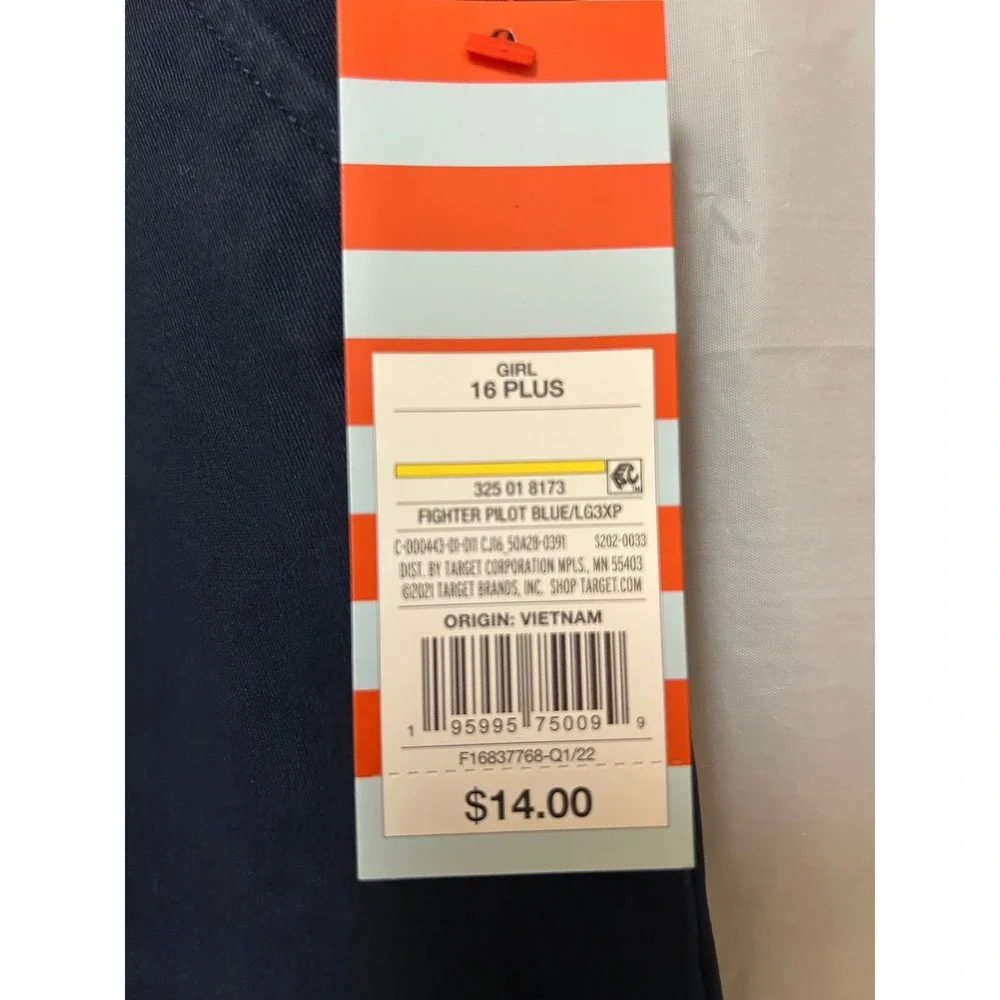Cat & Jack Girl's 16 Plus Straight Recto Uniform School Pants Fighter Pilot Blue
